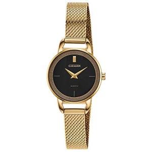 Citizen Quartz Womens Watch, Black Dial, Stainless Steel, Classic, Gold