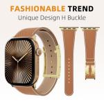 Leather Band Compatible with Apple Watch 49mm46mm45mm44mm42mm41mm 40mm38mm,Stylish Magnetic H Buckle Strap for iWatch Ultra 2/1/SE/Series 10/9/8/7/6/5/4/3/2/1 Women Men (Brown Band+Gold H Buckle, 38mm40mm41mm42mm)