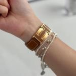 Leather Band Compatible with Apple Watch 49mm46mm45mm44mm42mm41mm 40mm38mm,Stylish Magnetic H Buckle Strap for iWatch Ultra 2/1/SE/Series 10/9/8/7/6/5/4/3/2/1 Women Men (Brown Band+Gold H Buckle, 38mm40mm41mm42mm)