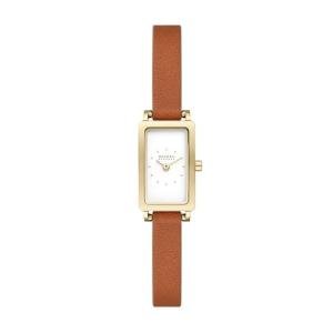 Skagen Women's Hagen Rectangular Three-Hand Gold Stainless Steel and Brown Leather Band Watch (Model: SKW3096)