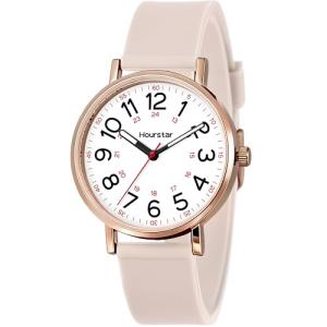 Hourstar Women's Analog Nurse Watch with Second Hand for Nursing, 12/24 Time, Silicone Band, Easy Read