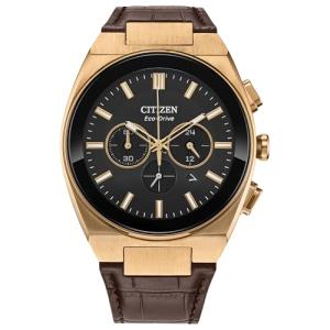 Citizen Men's Eco-Drive Modern Eco Watch, Rose Gold-Tone Stainless Steel Case, Brown Leather Strap, Chronograph (Model: CA4583-01E)