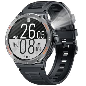 Smartwatch for Men Android Fitness Tracker: 1.53" Military Smart Watch with Flashlight Compass Make Answer Bluetooth Call Android iPhone Compatible 3ATM Waterproof Sport Watch Sleep Heart Rate Monitor