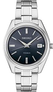 Seiko SUR373 Watch for Men - Essentials - Blue Dial with Sunray Finish, Date Calendar, Titanium Case & Bracelet, Sapphire Crystal, and 100m Water Resistant