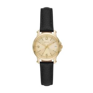RELIC by Fossil Women's Matilda Three-Hand Date Gold Alloy Metal and Black Leather Band Watch (Model: ZR34630)