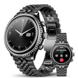 2026 Rotating Bezel Smart Watch for Men with Bluetooth Call, Heart Rate, Blood Pressure, SpO2, Sleep Monitor, Waterproof Round Watch with Encoder Knob, 1.32" AMOLED Display, Compatible Android and iOS