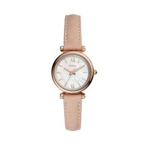 Fossil Women's Watch, Carlie Mini Quartz Stainless Steel and Leather Three-Hand Watch for Women, Color: Rose Gold, Blush
