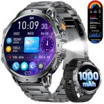 LIGE Military Smart Watches for Men(2 Bands),1000mAh/1.85" HD Large Screen Smartwatch, Flashlight/110+ Sports Modes/Sleep Monitor, Fitness Tracker Watch for Android iOS,Black
