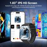 Smart Watches for Men Women, 1.83" HD Touchscreen with Bluetooth Calling, IP68 Waterproof Fitness Tracker, 120+ Sport Modes, 24/7 Heart Rate & Sleep Monitor, Compatible with iPhone Android (Black)