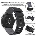 WOCCI 22mm Bicolor Watch Band, Silicone Rubber, Quick Release Replacement Strap for Men and Women, Black Stainless Steel Buckle (Black-Grey)