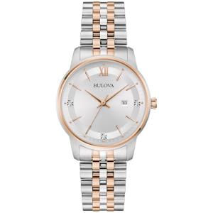 Bulova Ladies Quartz Dress Classic Watch, Two-Tone Stainless Steel Bracelet, Silver-White Dial, 3 Hand, Calendar (Style: 98P236)