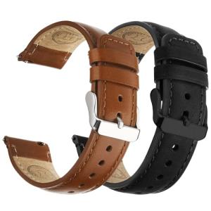 Fullmosa 18mm 20mm 22mm 24mm Leather Watch Bands Quick Release Watch Strap for Men Women, 2 Pack Soft Replacement Strap Wristband with Stainless Steel Buckle,20mm Toffee Brown&Silver/Black&Black