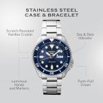 SEIKO SRPD51 Automatic Watch for Men - 5 Sports - Blue Sunray Dial, Day/Date Calendar, LumiBrite Hands and Markers, and Rotating Bezel, 100m Water-Resistant