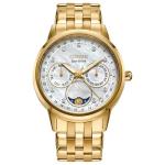 Citizen Women's Eco-Drive Calendrier, Moon Phase Diamond Accents Dial, Gold-Tone Stainless Case and Bracelet Watch (Model: FD0002-57D)