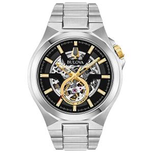 Bulova Men's Classic Maquina Stainless Steel 3-Hand Automatic Watch, Skeleton Dial with Gold Tone Accents Style: 98A224