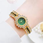 CdyBox Women Steel Belt with Diamonds Watch Quartz Bracelet Watch Set Dress Wristwatches Elegant (Green)