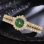 CdyBox Women Steel Belt with Diamonds Watch Quartz Bracelet Watch Set Dress Wristwatches Elegant (Green)