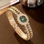 CdyBox Women Steel Belt with Diamonds Watch Quartz Bracelet Watch Set Dress Wristwatches Elegant (Green)