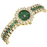 CdyBox Women Steel Belt with Diamonds Watch Quartz Bracelet Watch Set Dress Wristwatches Elegant (Green)