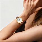 LN LENQIN Ladies Watches Analog Quartz Watch for Women Waterproof Women's Wrist Watches Easy Reader Womens Watch with Leather Strap (Dark Brown Gold White)