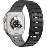 Magnetic silicone sport band for apple watch, compatible with ultra 1/2/3, series 11 10 9 8 7 6 5 4 SE, 49mm 46mm 45mm 44mm 42mm 41mm 40mm 38mm. Secure Fit,Polinoart Moose adjustable iWatch strap for men and women (Black + Grey)