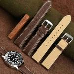 WOCCI 20mm Vintage Leather Watch Band for Men and Women, Silver Buckle (Dark Brown/Contrasting Stitch)