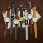 WOCCI 20mm Vintage Leather Watch Band for Men and Women, Silver Buckle (Dark Brown/Contrasting Stitch)