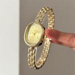 PASOY Women’s Bracelet Watch Small Face – Elegant Oval Quartz Analog Wristwatch with Metal Link Band, Gold & Silver Options, Slim Roman Numeral Dial Dress Watch for Ladies (Gold)