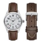 WOCCI 20mm Vintage Leather Watch Band for Men and Women, Silver Buckle (Dark Brown/Contrasting Stitch)