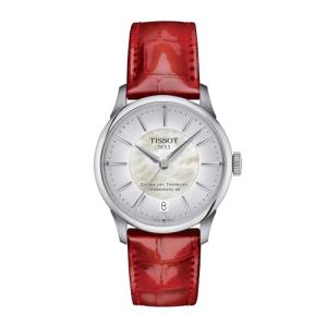 Tissot Womens Tissot Chemin des Tourelles Powermatic 80 34 mm 316L Stainless Steel case Automatic Watches, Red, Leather, 18 (T1392071611100)