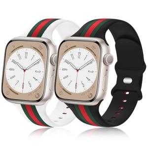 2 Pack Designer Bands Compatible with Apple Watch Band 38mm 40mm 41mm 42mm 44mm 45mm 46mm 49mm Men Women, Soft Silicone Sport Band Strap for iWatch Ultra 1/2/3 Series 11 10 9 8 7 6 5 4 3 2 1 SE 1/2/3