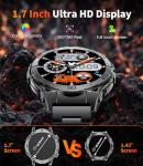 Smart Watches for Men 1000mAh Battery/Flashlight/3 Straps, 1.7" Ultra HD Screen Outdoor Smartwatch with 111 Sports Modes, Heart Rate/Sleep/Calorie Monitor, 5ATM Waterproof Fitness Tracker Android iOS