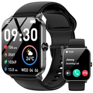 Smart Watch, 1.85" HD Smartwatch for Men Women (Answer/Make Calls), Fitness Watch with Heart Rate/Sleep/IP68 Waterproof/120+ Sports Modes, Pedometer, Android Smart Watch for Android iOS (Black)