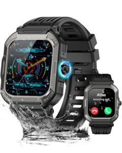 Military Smart Watches for Men (Answer/Make Calls),1.91'' Fitness Smart Watch for Android and iPhone,IP68 Waterproof Fitness Tracker with Step Counter/Sleep Monitor/110+ Sport Modes,Smartwatch for Men