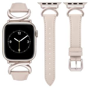 Minyee Leather Band Compatible with Apple Watch Bands 41mm 40mm 38mm 44mm 45mm 42mm 49mm Women, Slim Thin Dressy Designer Strap with C-Shape Metal Buckle for iWatch Ultra 2, Series