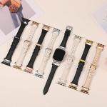 Minyee Leather Band Compatible with Apple Watch Bands 41mm 40mm 38mm 44mm 45mm 42mm 49mm Women, Slim Thin Dressy Designer Strap with C-Shape Metal Buckle for iWatch Ultra 2, Series