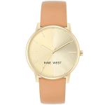 Nine West Women's Gold-Tone and Caramel Colored Strap Watch, Brown/Gold