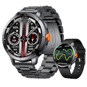 LZBWOL Smart Watch for Men (Answer/Make Call), Built-in GPS, Compass, 1.60" AMOLED, 5ATM Waterproof, Heart Rate SpO2 Sleep Monitor, iPhone Android - Black