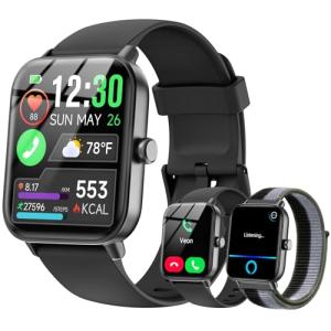 Smartwatch for Men Women, Alexa Built-in, 1.8" Fitness Tracker, IP68 Waterproof Smartwatch for Android & iPhone with Bluetooth Call (Answer/Make), Heart Rate/SpO2/Sleep Monitor/Pedometer, Black