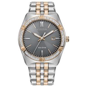 Citizen Men's Eco-Drive Corso Diamond, Gray Dial, Two-Tone Stainless Steel Bracelet Watch (Model: BM7646-55H)