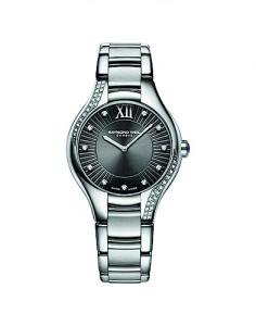 RAYMOND WEIL Noemia Women's Watch, Quartz, Grey Dial, Roman Numerals, 47 Diamonds, Stainless Steel, 32 mm (Model: 5132-S1S-60181)