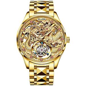 OUPINKE Gold Dragon Watches for Men Tourbillon Skeleton Mechanical Luxury Dress Automatic Self Winding Tungsten Steel Waterproof Sapphire Crystal Luminous Men’s Wrist Watch