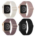 Stretchy Nylon Solo Loop Bands Compatible with Apple Watch 38mm 40mm 41mm 42mm 44mm 45mm 49mm, Sport Elastic Wristbands Women Men Straps for iWatch Series 9/8/7/6/5/4/3/2/1/SE/Ultra/Ultra 2, 4 Pack
