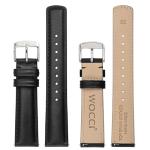 WOCCI 20mm Watch Band for Men and Women, Genuine Leather - Top Grain Leather, Quick Release Strap, Silver Buckle (Black)