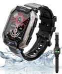 Military Smart Watches for Men IP68 Waterproof for Swimming, with Answer/Make Calls, Extra-Long Battery Outdoor Tactical Smart Fitness Watch, Blood Pressure/Heart Rate Smartwatch for Android, Black