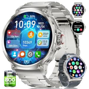 LIGE Military Smart Watch for Men,1.85" HD/800mAh Battery Smart Watches for Android iOS (Bluetooth Call Answer/Calls) Fitness Tracker with Heart Rate/Sleep Tracking Silver