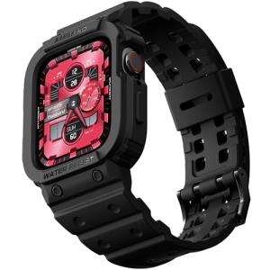 amBand Compatible with Apple Watch Series 9/8/7/SE (2nd)/SE/6/5/4/3 Band for Men 45mm 44mm 42mm Case, Rugged Sport Strap for iWatch 45/44 mm Military Protective Cover Bumper Drop-Proof, Matte Black
