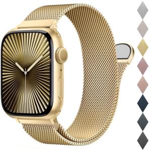 BELONGME Mesh Metal Loop Compatible with Apple Watch Band 40mm 41mm 38mm 42mm Series SE 10 9 8 7 6 5 4 3 2 1 Women Men, Stainless Steel Strap with Magnetic Clasp for iWatch Bands