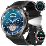 Military Smart Watch for Men, 100 Days Battery/Led Flashlight/Compass/2 Straps/IP68 Waterproof Smart Watches for Men, Tactical Smart Watch Outdoor, Answer/Make Calls Fitness Tracker for iPhone/Android
