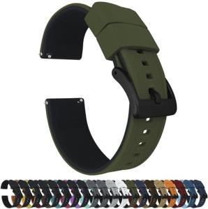 Barton Elite Silicone Watch Band (22mm) | Quick Release Premium Silicone Strap with Stainless Steel Buckle | Compatible with Classic & Smart Watches | Comfortable, Durable, Stylish, Waterproof - Army Green & Black